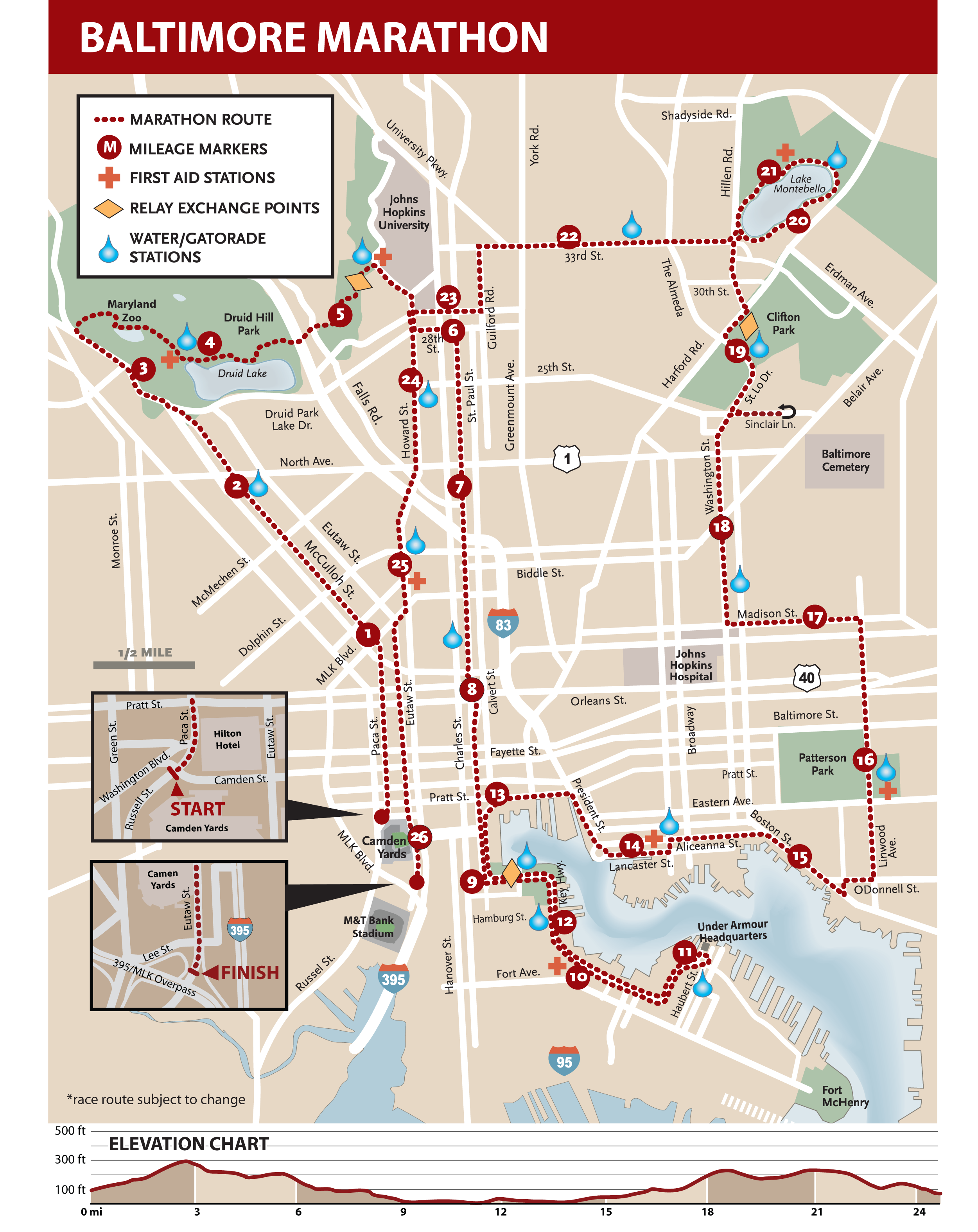 Baltimore Marathon Map Color 2018