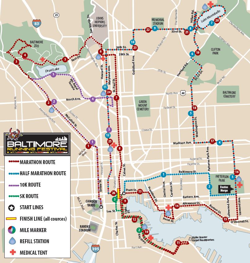 Course + Parking Maps Baltimore Running Festival